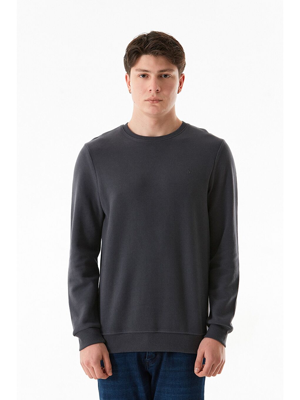 Gri Fitilli Bisiklet Yaka Sweatshirt