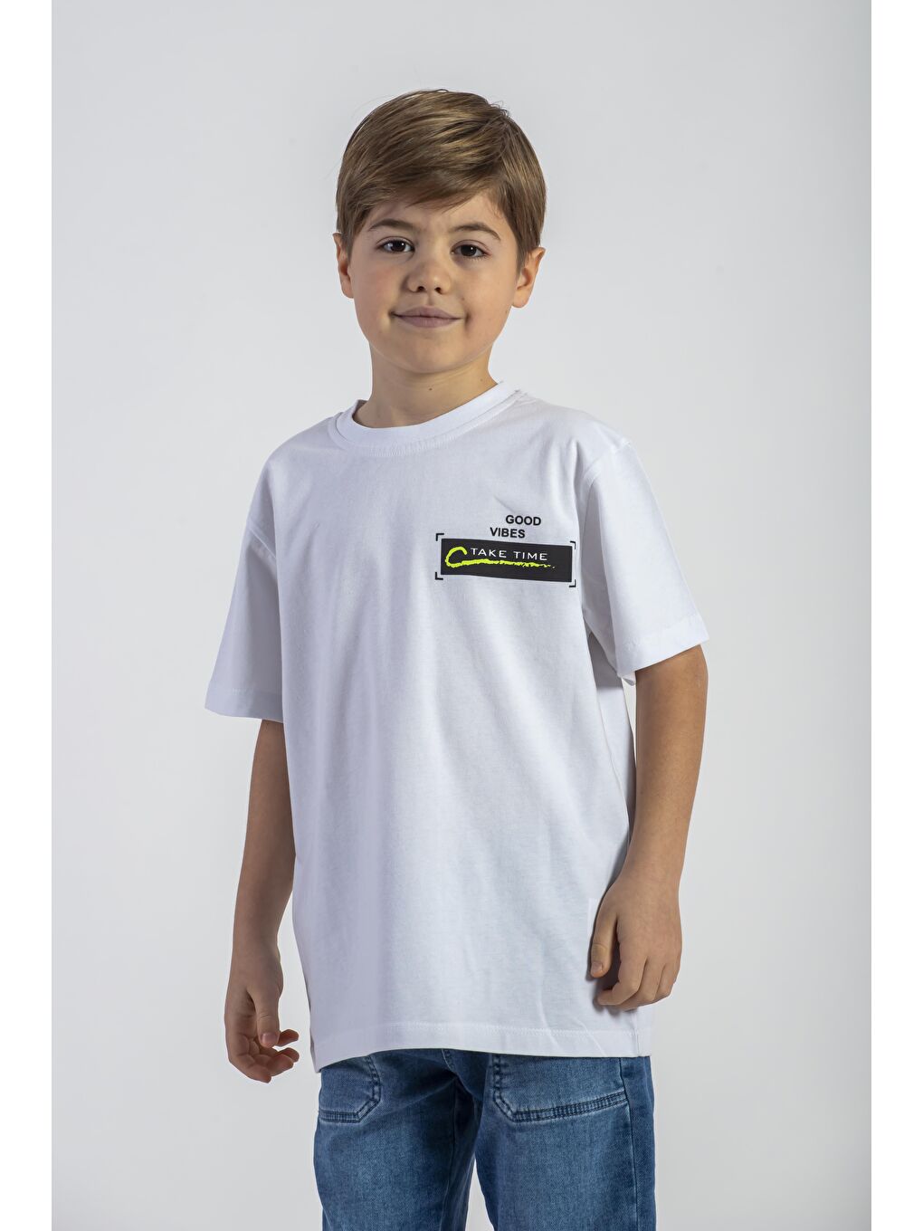 Ön ve Arkası Baskılı Ekru Renk Erkek Çocuk Tshirt