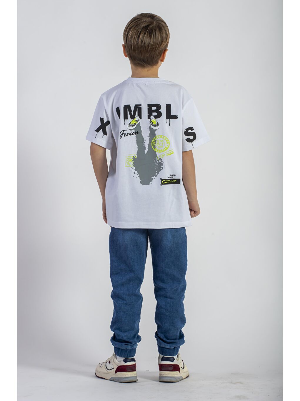 Ön ve Arkası Baskılı Ekru Renk Erkek Çocuk Tshirt-3