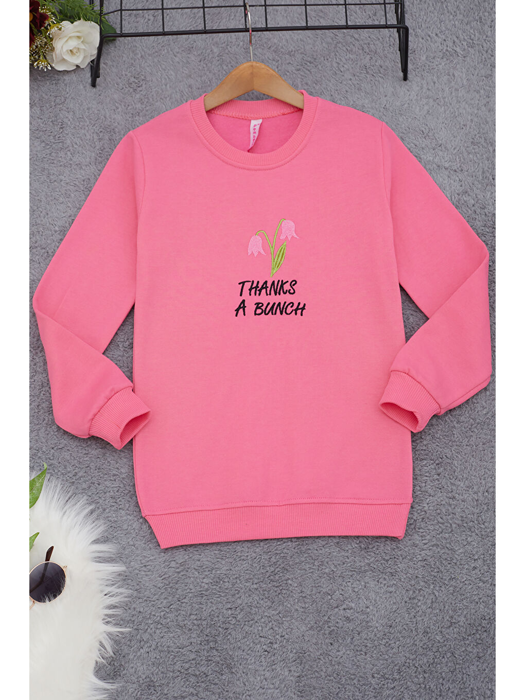 Pembe Life Kids Club Pembe Lale Nakışlı  Kız Çocuk Sweatshirt 17211 - 1