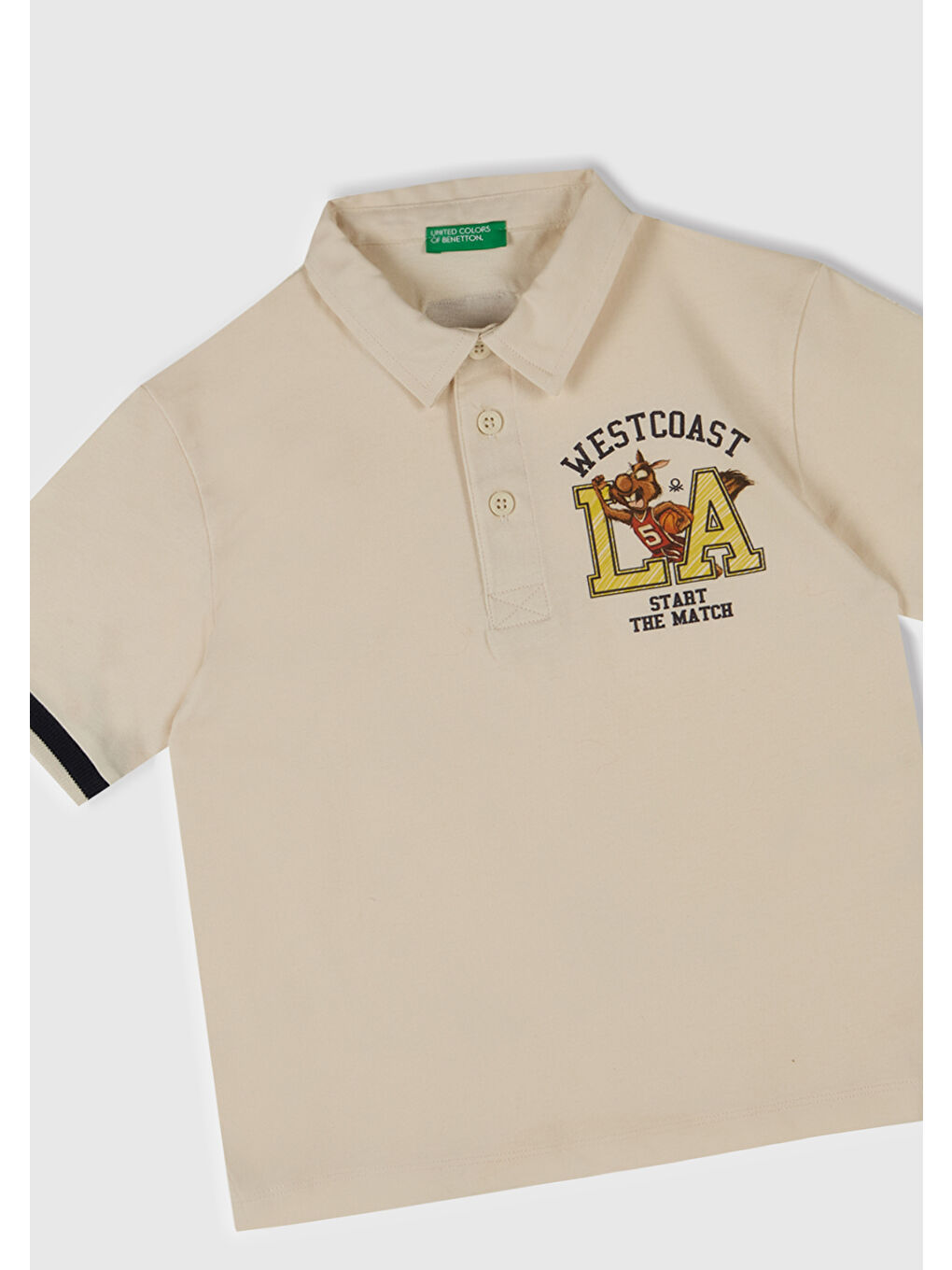 Erkek Çocuk Ekru Baskılı Dokuma Manşetli Polo T-Shirt-1