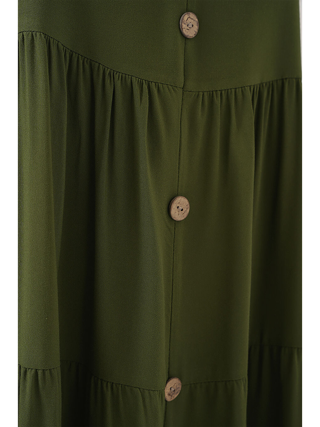 Kadın Sıfır Kol Düğmeli Kısa Elbise 2571 - Haki-4