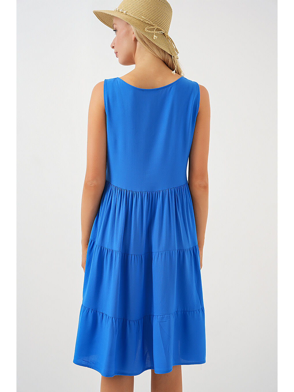 Mavi Kadın Sıfır Kol Düğmeli Kısa Elbise 2571 - Saks-5