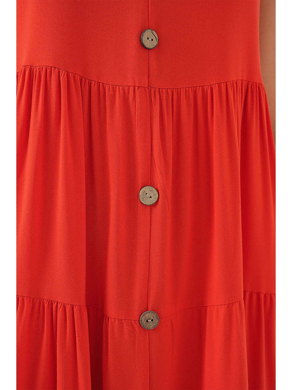 Kırmızı Kadın Sıfır Kol Düğmeli Kısa Elbise 2571 - Nar-4