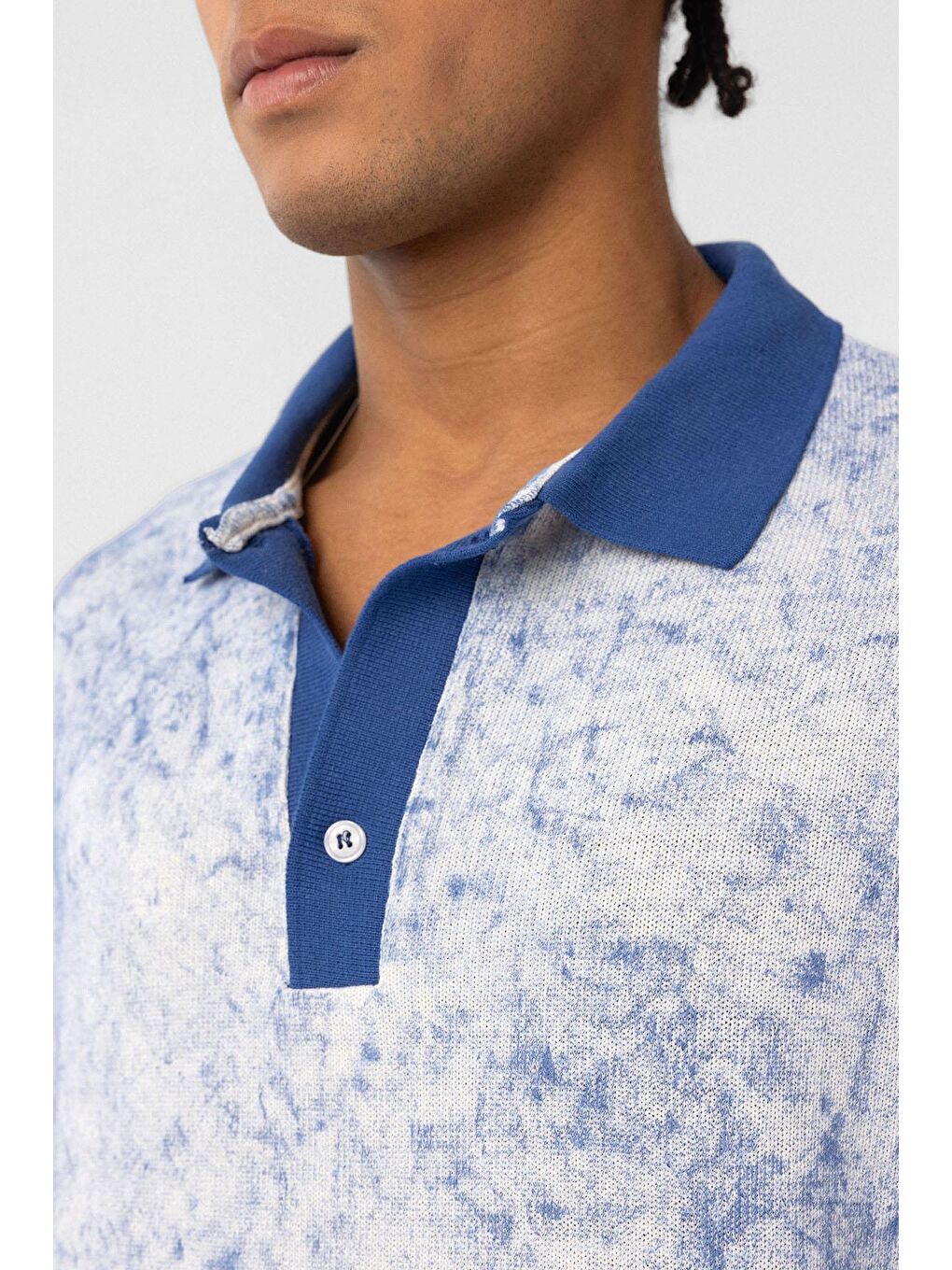 Yıkamalı Oversize Polo Yaka Tişört İndigo-5