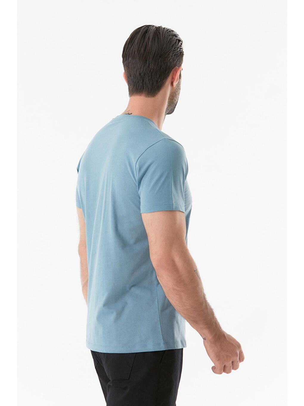 Mavi Baskılı Bisiklet Yaka Tişört-2