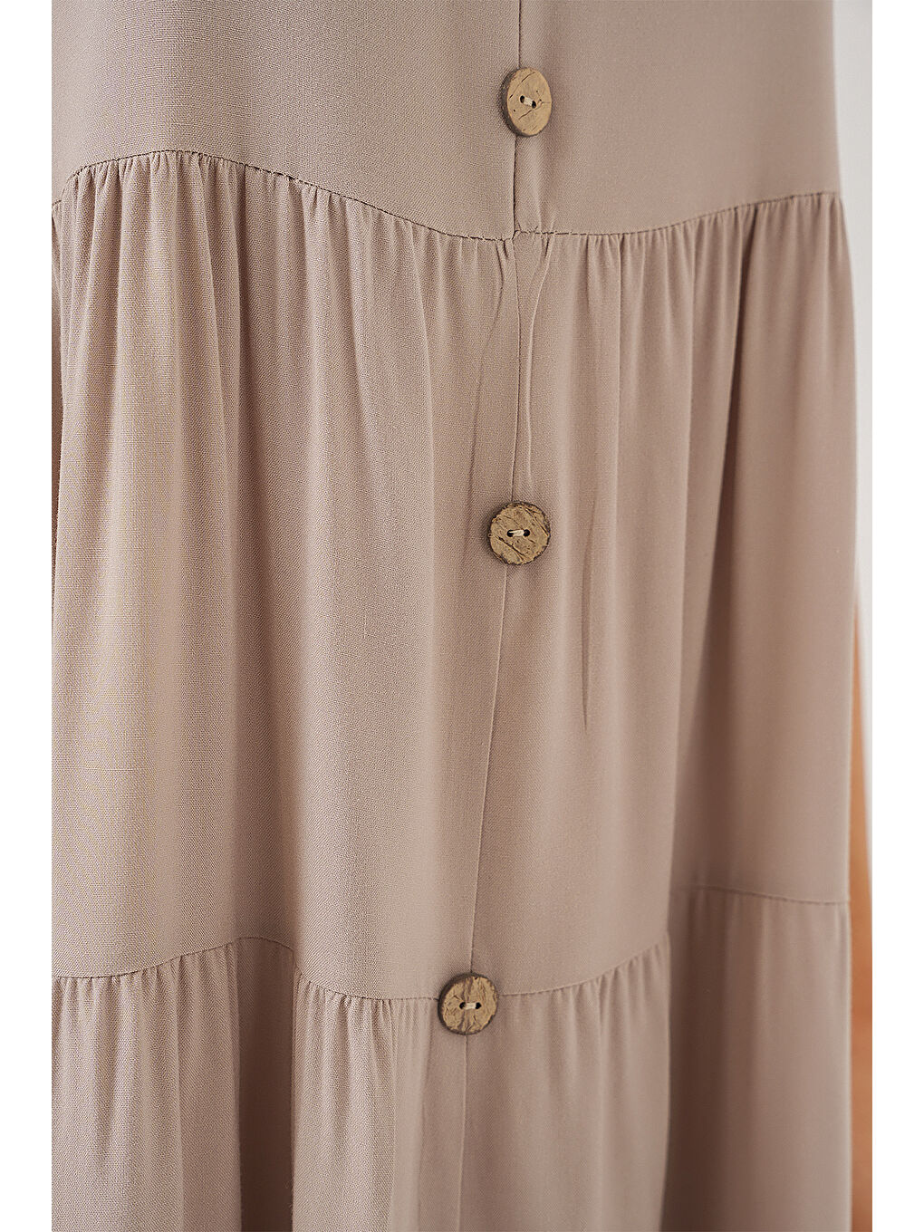 Bej Kadın Sıfır Kol Düğmeli Kısa Elbise 2571 - Taş-5