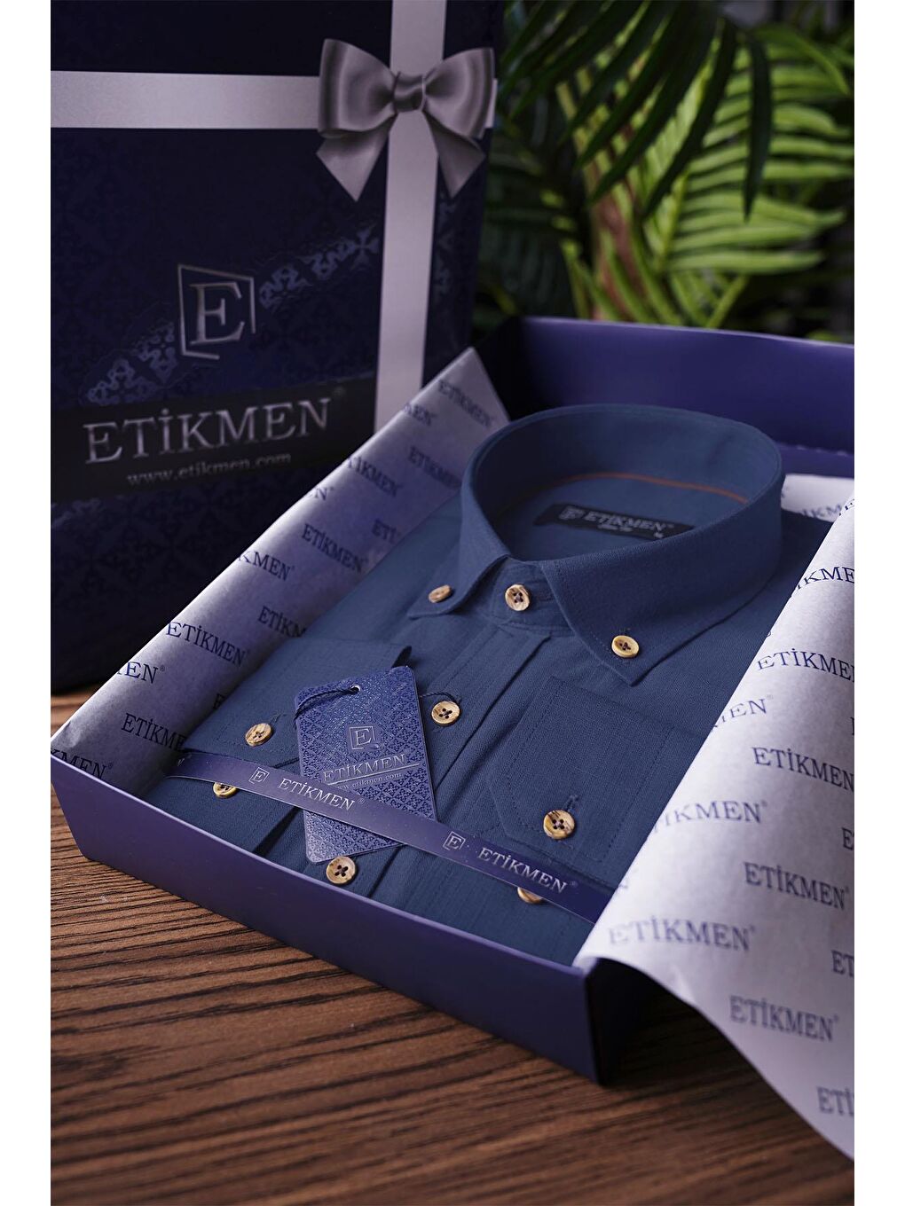 İndigo indigo Yaka Düğmeli Keten Görünümlü Slimfit Erkek Gömlek-3