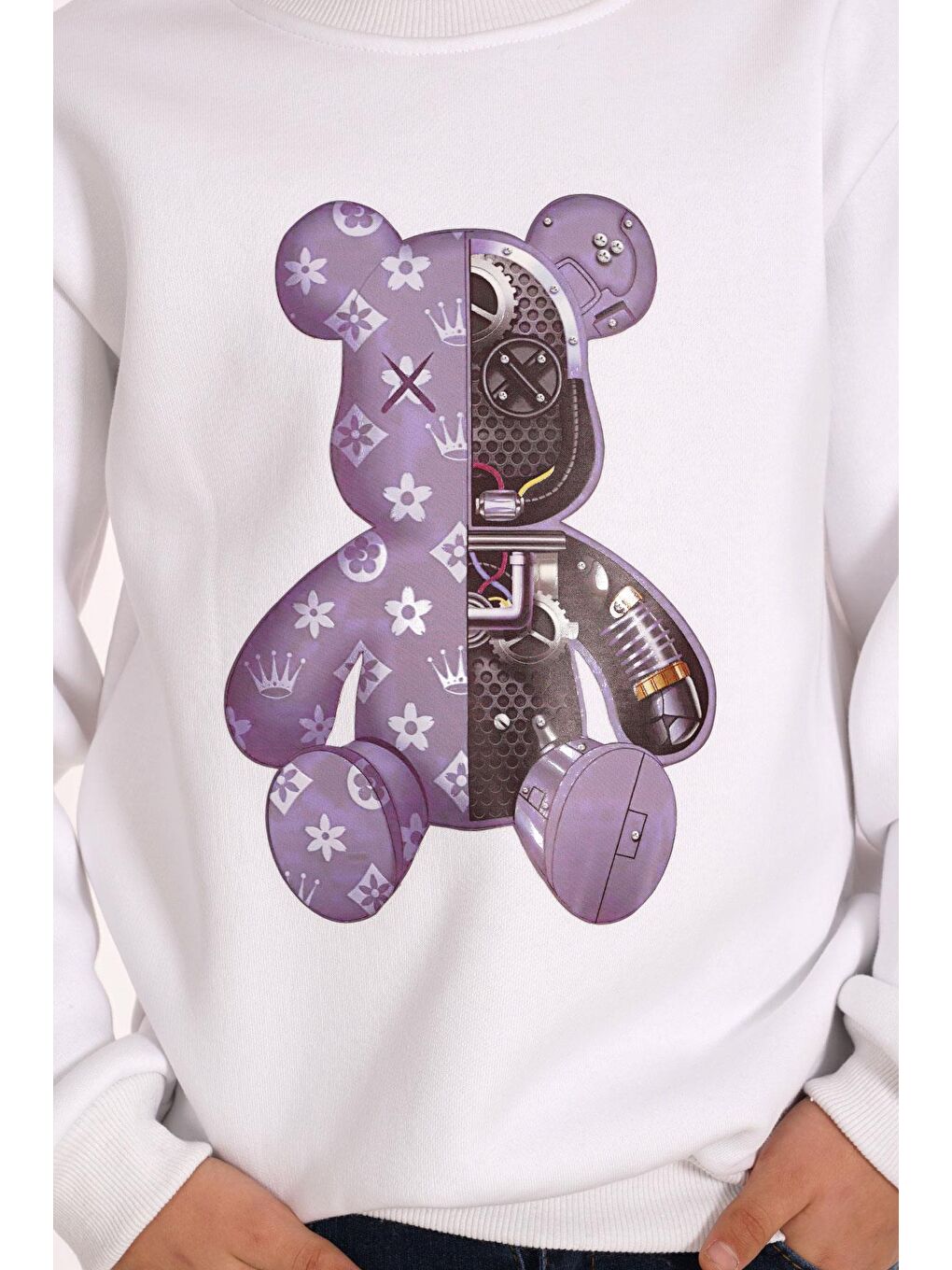 Ayıcık Baskılı Beyaz Renk Erkek Çocuk Sweat-2