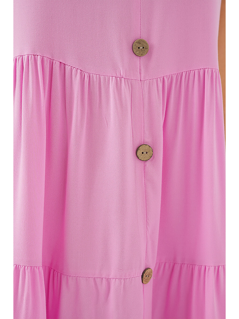 Kadın Sıfır Kol Düğmeli Kısa Elbise 2571 - Pembe-5