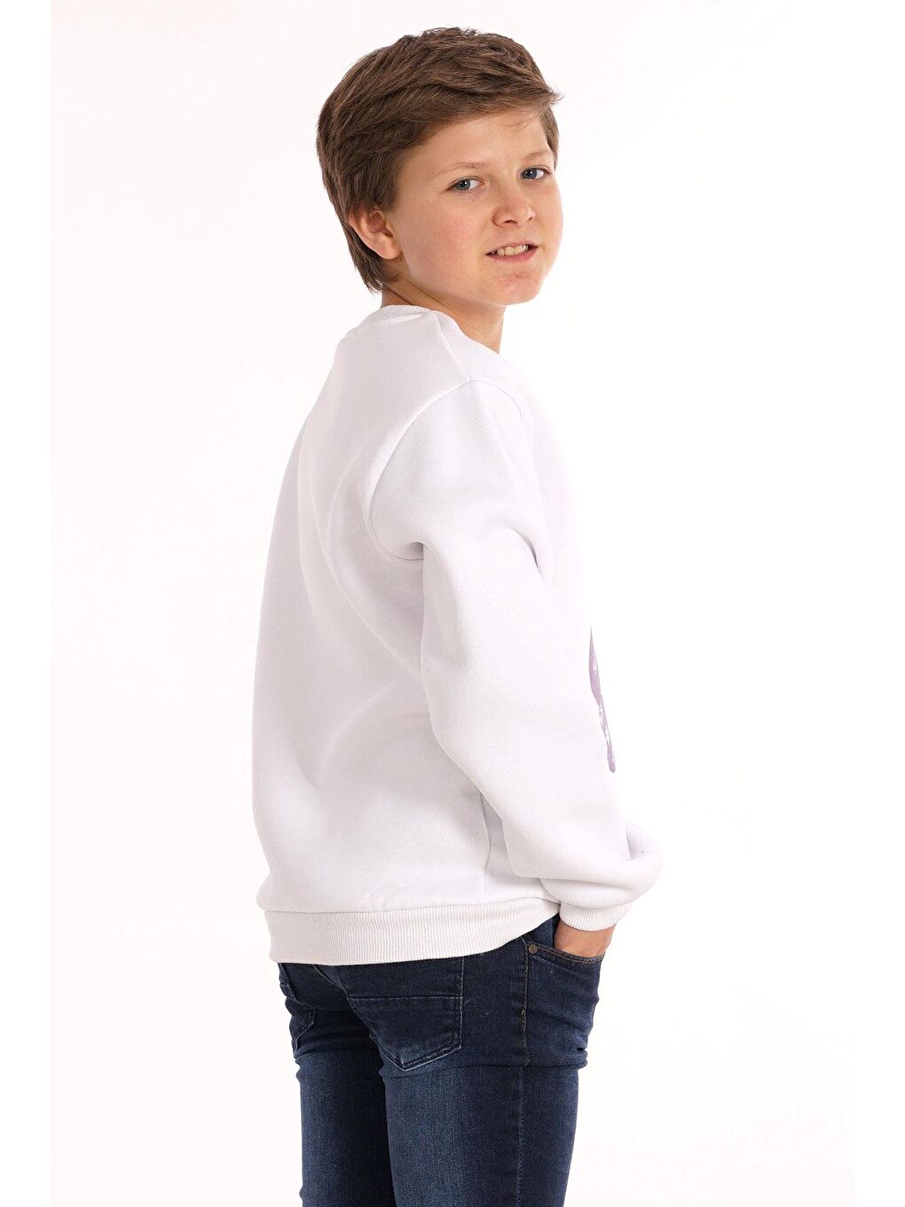 Ayıcık Baskılı Beyaz Renk Erkek Çocuk Sweat-3