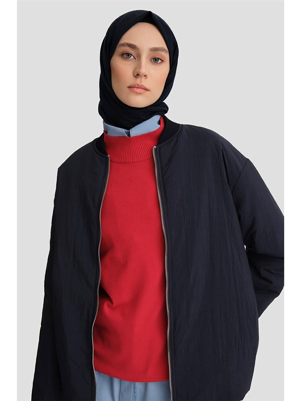 Yaka Ribanalı Bomber Mont 24Kd7522 Lacivert