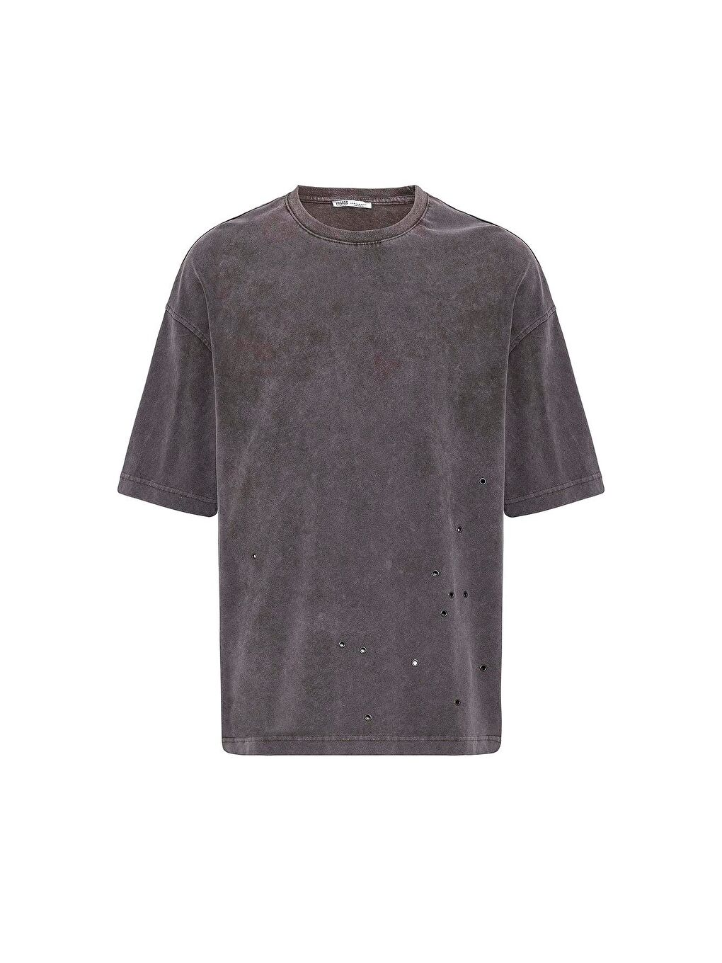 Kahverengi Yıkamalı Metal Detaylı Oversize Tişört Kahve-1