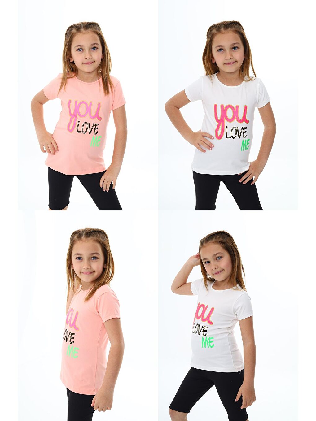 Pembe Kız Çocuk Yazı Baskılı 2'li T-Shirt 3-13 Yaş Zu108