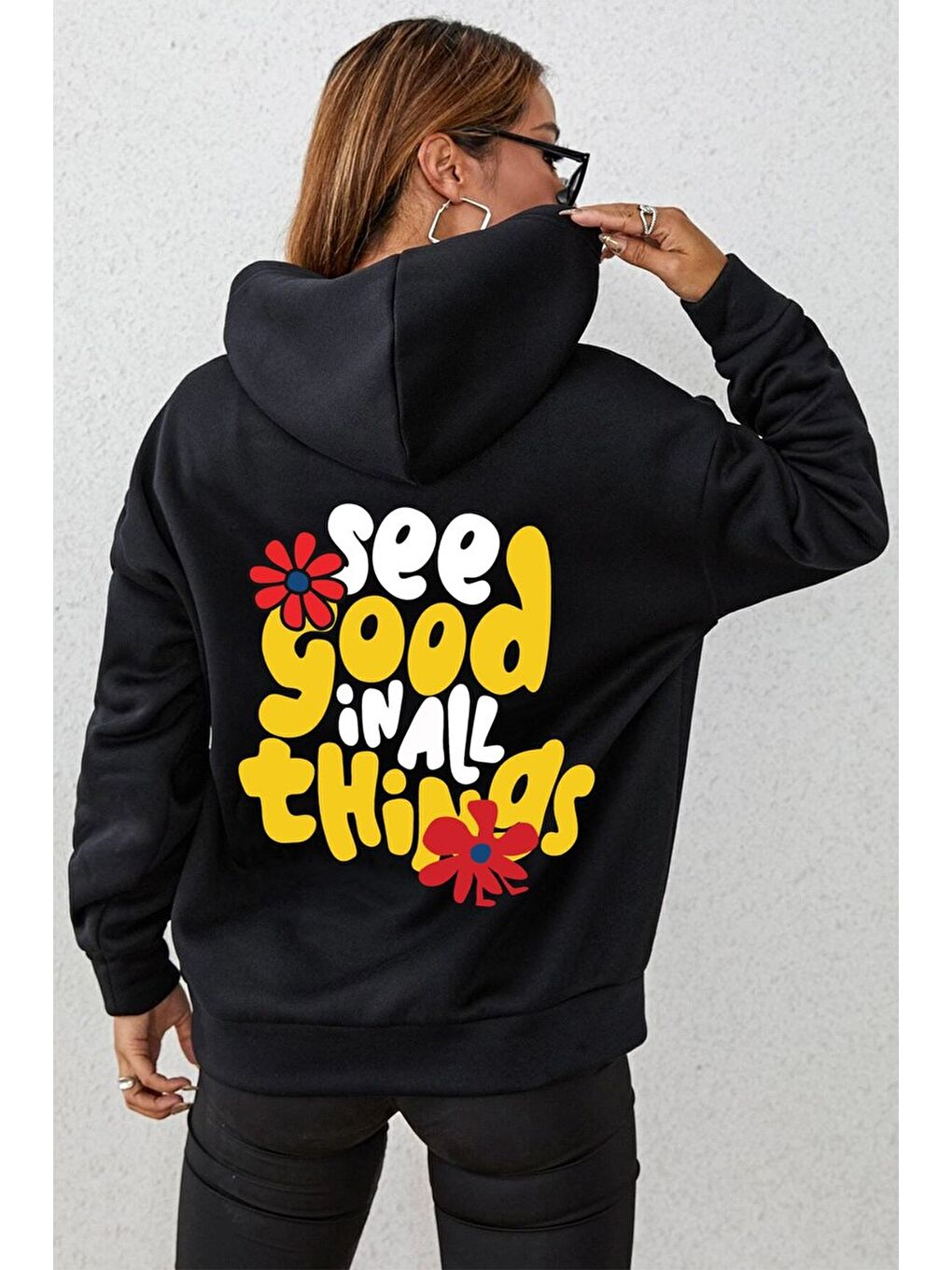 Siyah Unisex Good things Sweatshirt-1