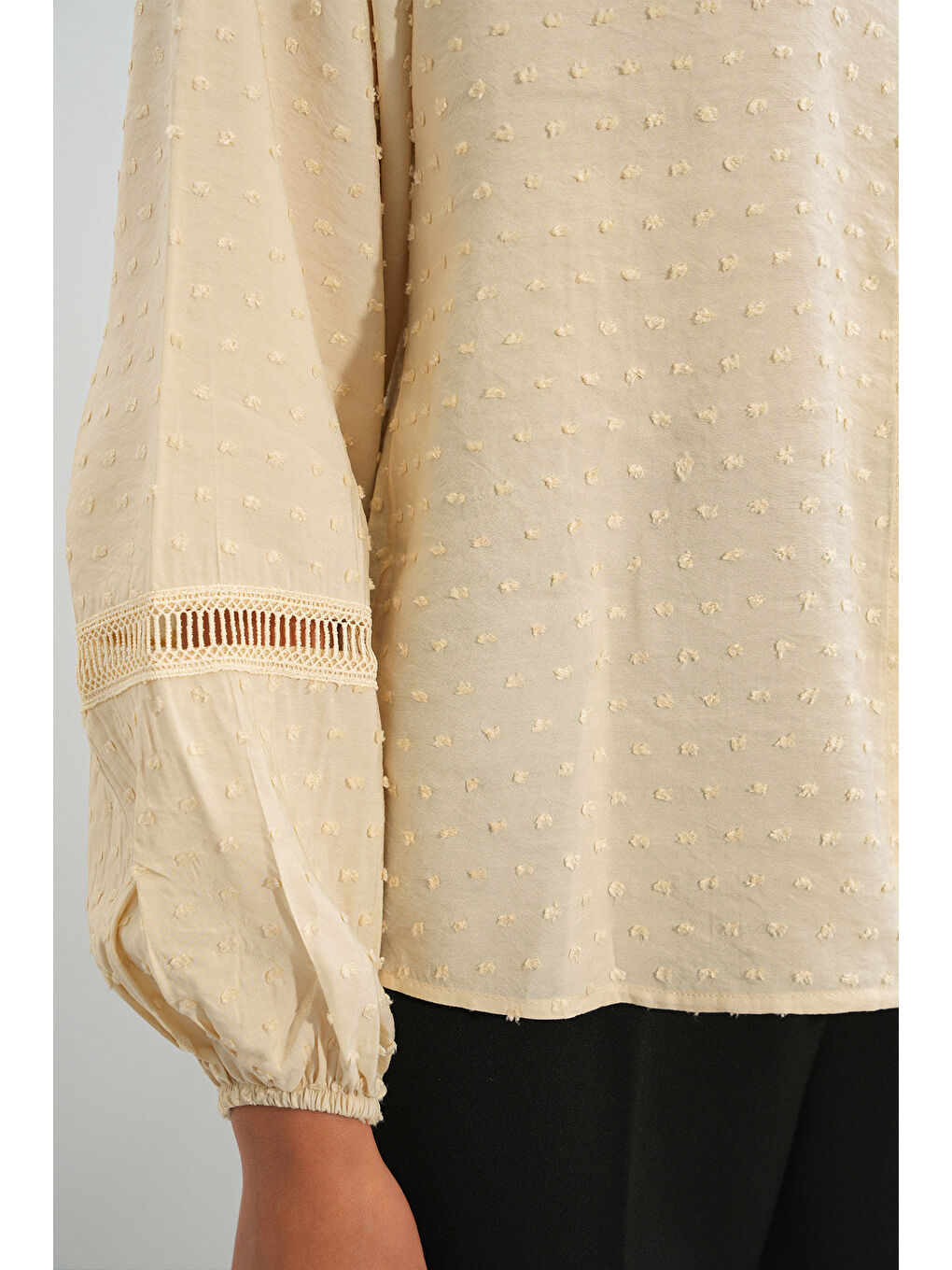 Ekru Kadın Oversize Desenli Gömlek 20379 - Krem-4