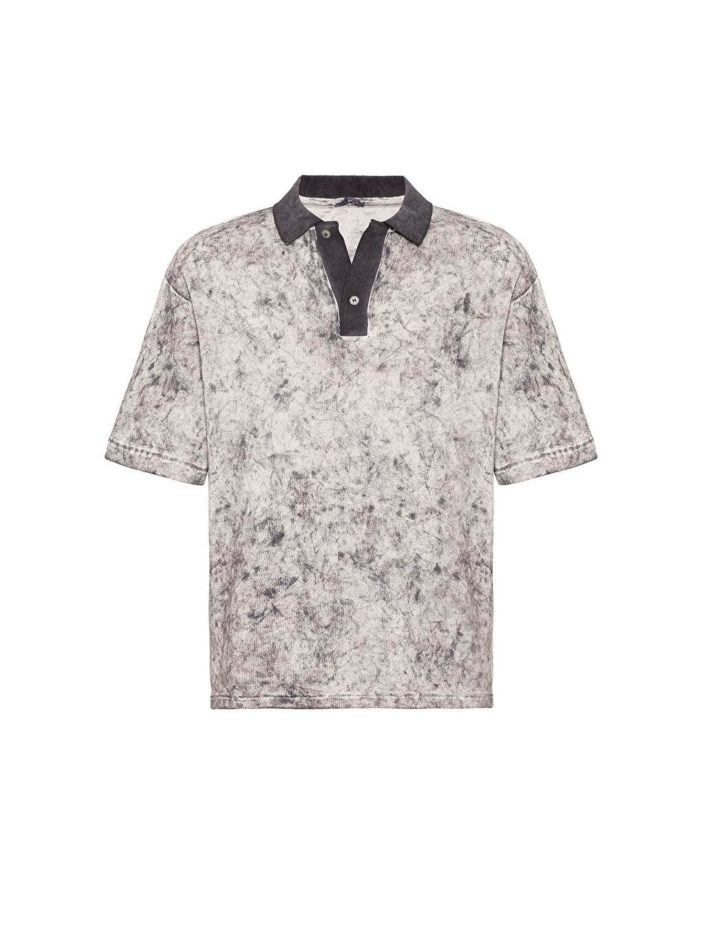 Yıkamalı Oversize Polo Yaka Tişört Siyah-1