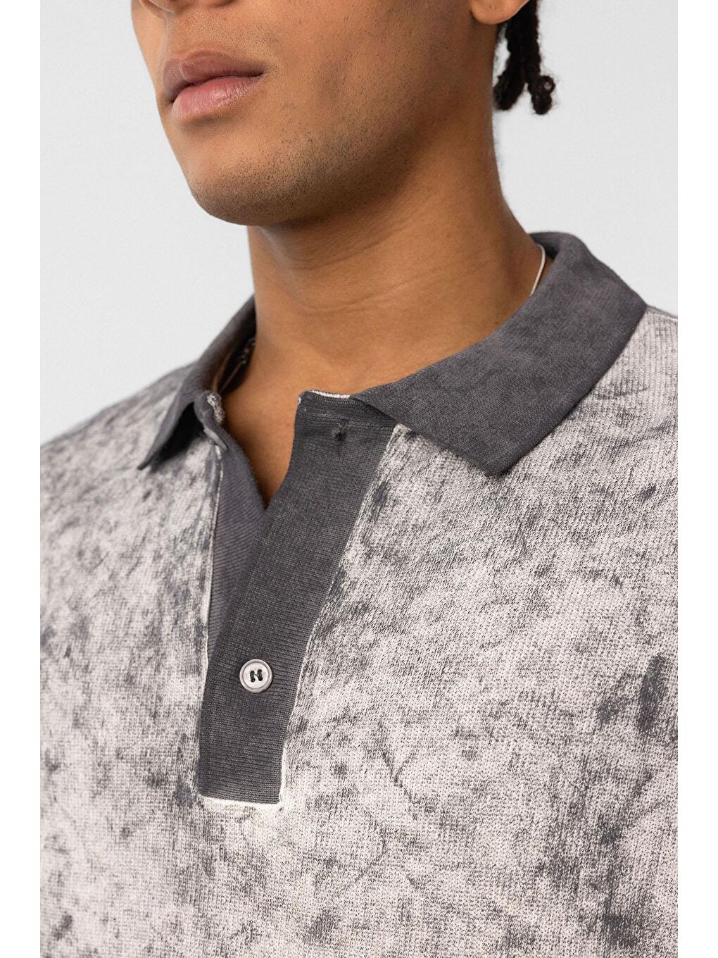 Yıkamalı Oversize Polo Yaka Tişört Siyah-5