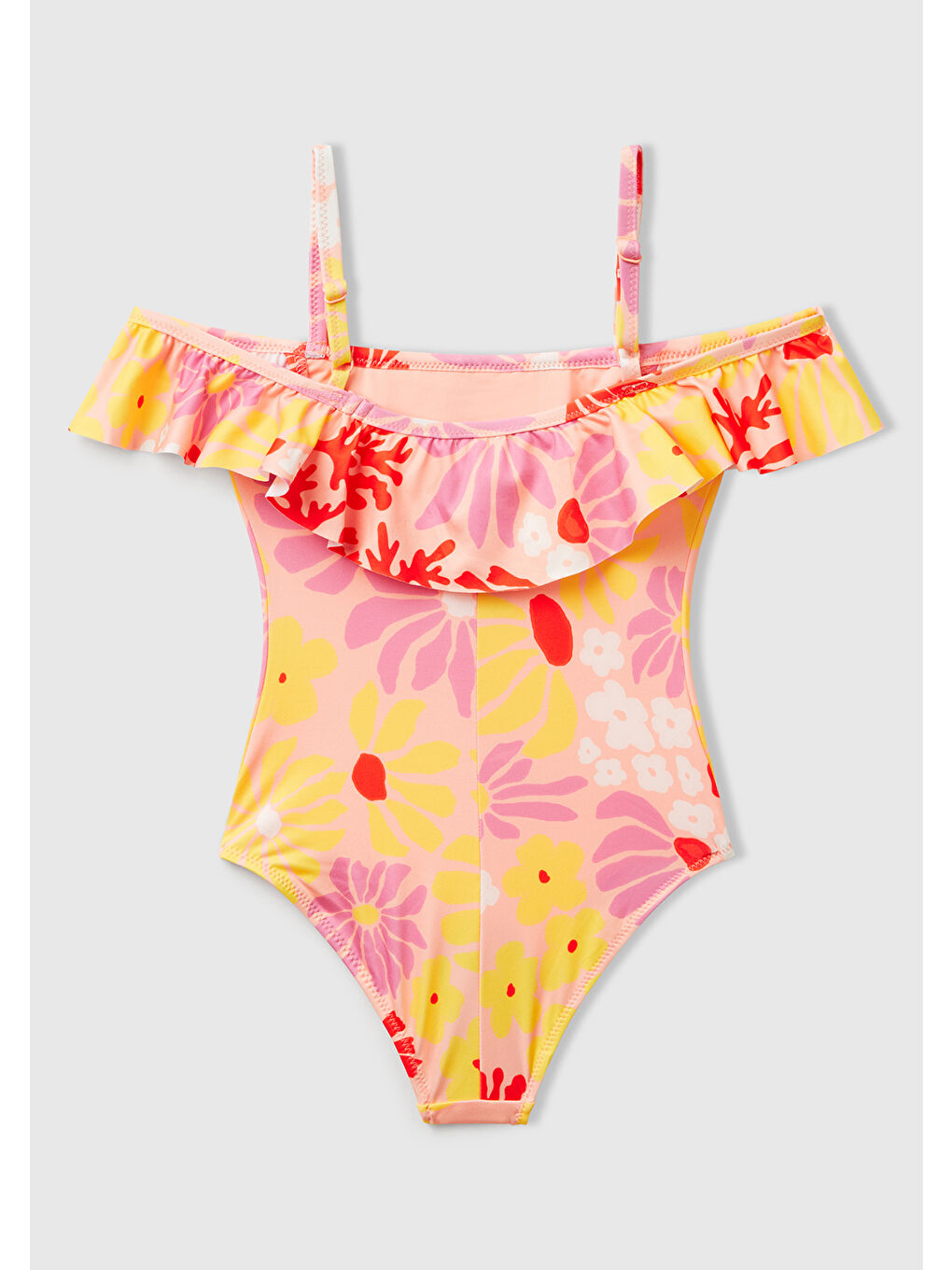 Kız Çocuk Sarı Desenli ve Fıfır Detalı Mayo-1