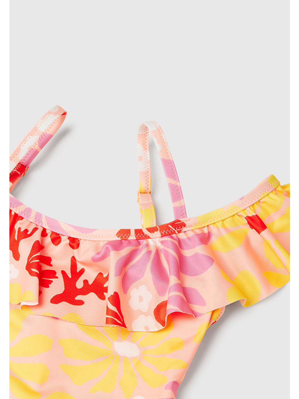 Kız Çocuk Sarı Desenli ve Fıfır Detalı Mayo-2