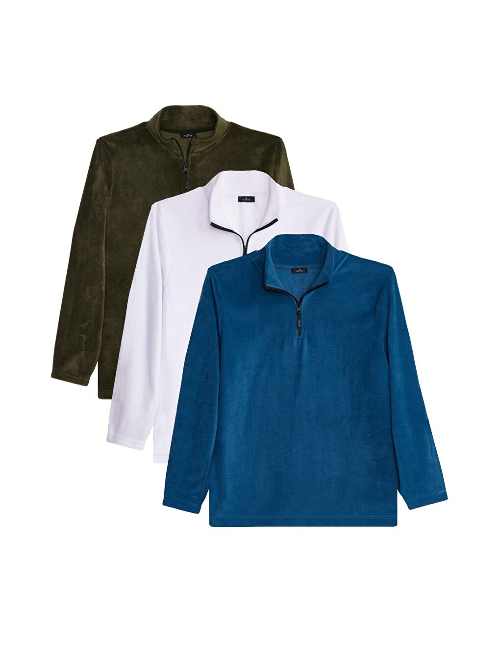 Karışık Unisex 3'Lü Paket Haki-Ekru-İndigo Standart Fit Tüylenme Yapmayan Soğuk Geçirmez Polar Sweatshirt