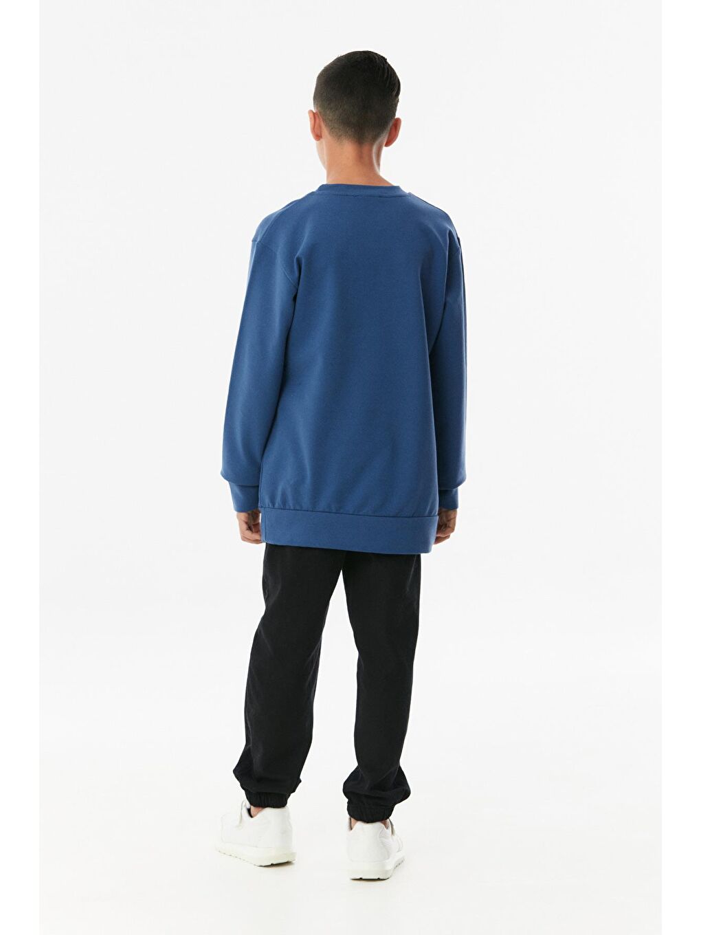 İndigo Baskılı Bisiklet Yaka Erkek Çocuk Sweatshirt-3