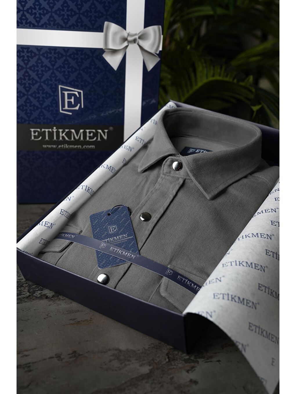 Gri Füme Slimfit Gerçek Jean Erkek Gömlek-3