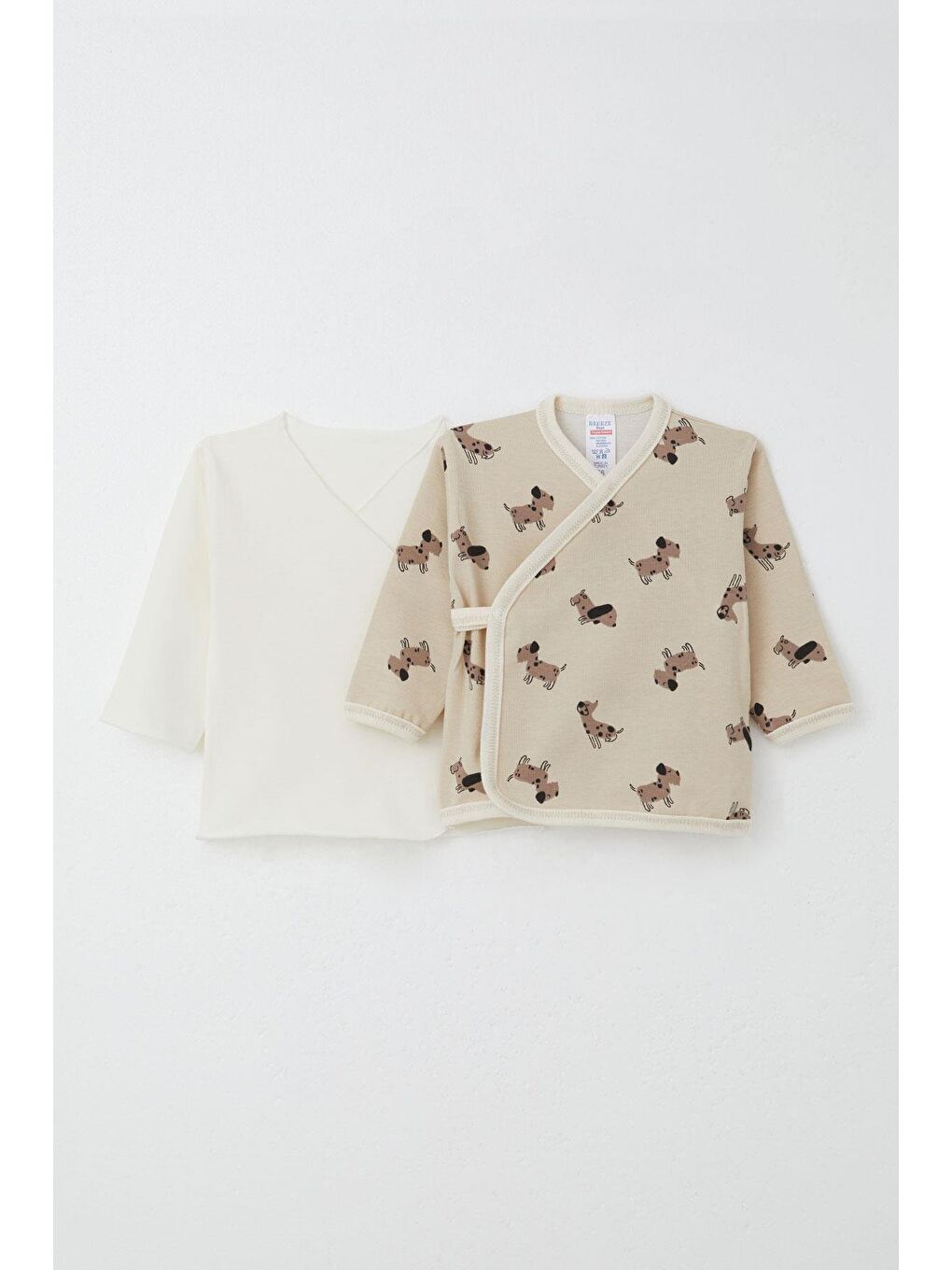 Yenidoğan Bebek İç Dış Çıtçıtlı 2 Li Zıbın Sevimli Köpekçik Desenli Koyu Bej (0-3 Ay)