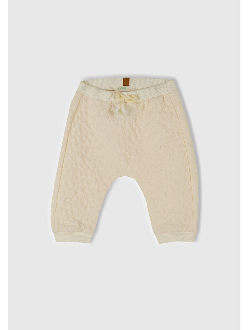 Ekru Bebek Jakarlı Logo Detaylı Dekoratif İpli Ribanalı Eşofman Altı