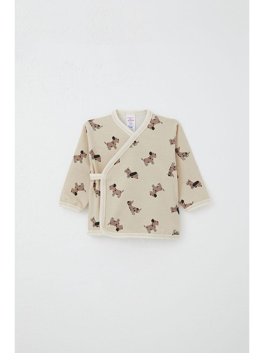 Yenidoğan Bebek İç Dış Çıtçıtlı 2 Li Zıbın Sevimli Köpekçik Desenli Koyu Bej (0-3 Ay)-1