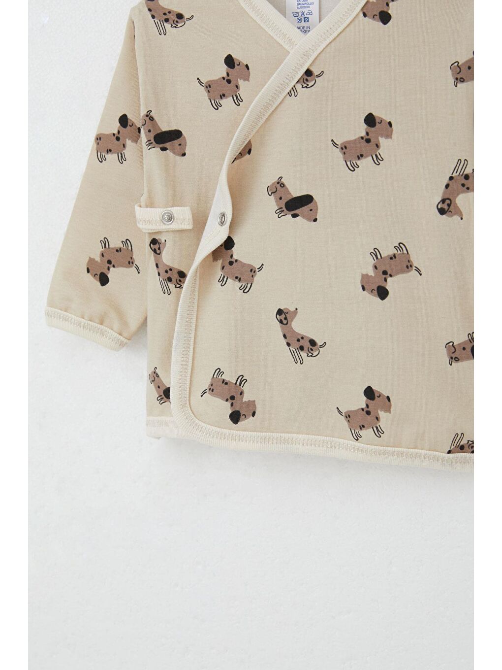 Yenidoğan Bebek İç Dış Çıtçıtlı 2 Li Zıbın Sevimli Köpekçik Desenli Koyu Bej (0-3 Ay)-3