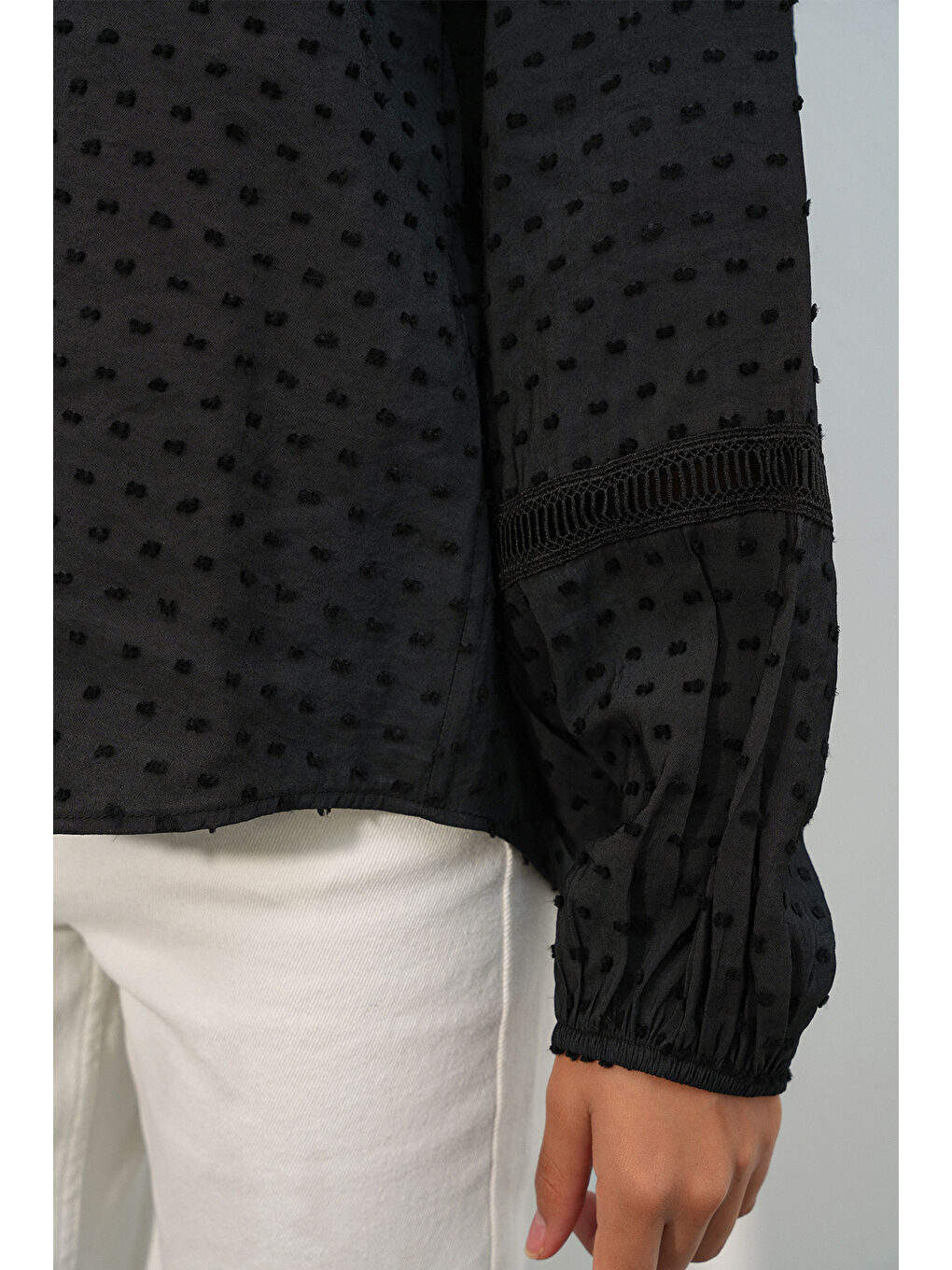 Kadın Oversize Desenli Gömlek 20379 - Siyah-4