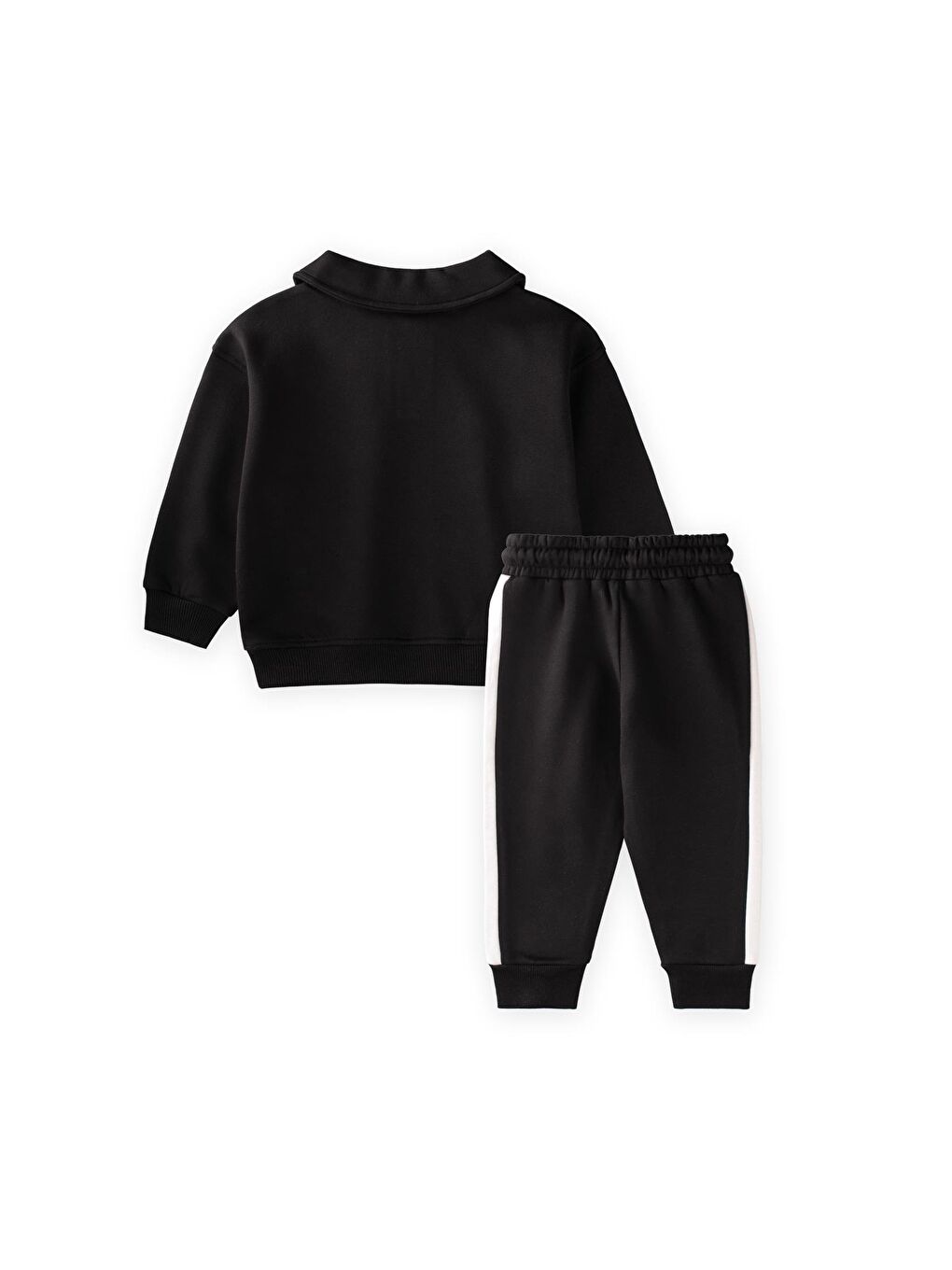 Yakalı Nakış İşlemeli Sweatshirt Takım 2-10 Yaş Siyah-2