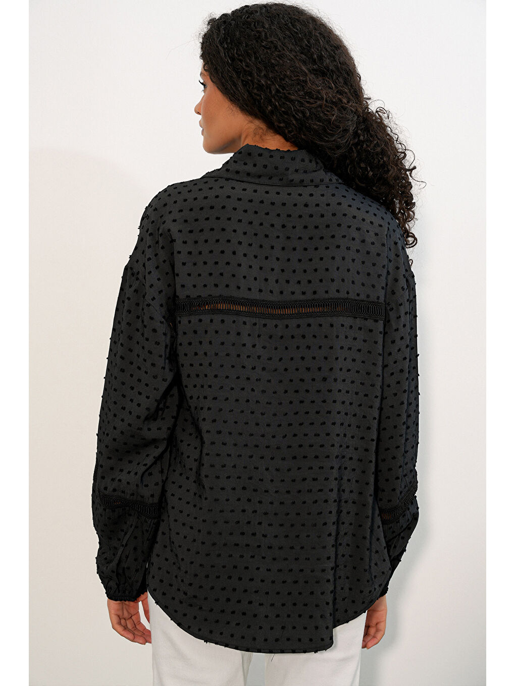 Kadın Oversize Desenli Gömlek 20379 - Siyah-5