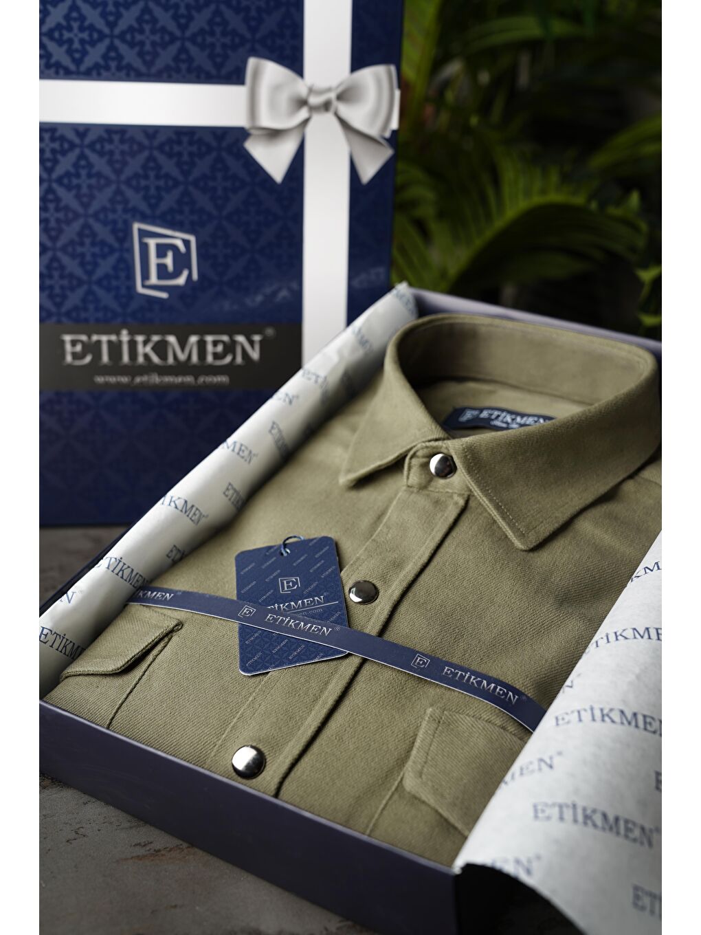 Haki Slimfit Gerçek Jean Erkek Gömlek-3