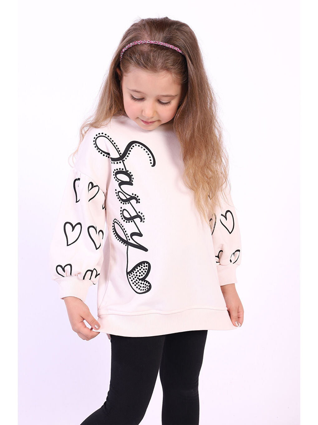 Toontoykids Pembe Kız Çocuk Baskılı Balon Kol Sweatshirt