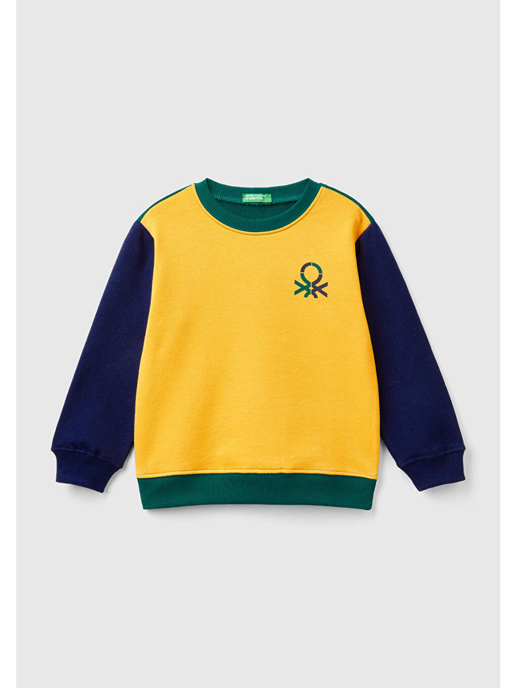 United Colors Of Benetton Erkek Çocuk Sarı Mix Önü Logo Baskılı Bisiklet Yaka Sweatshirt