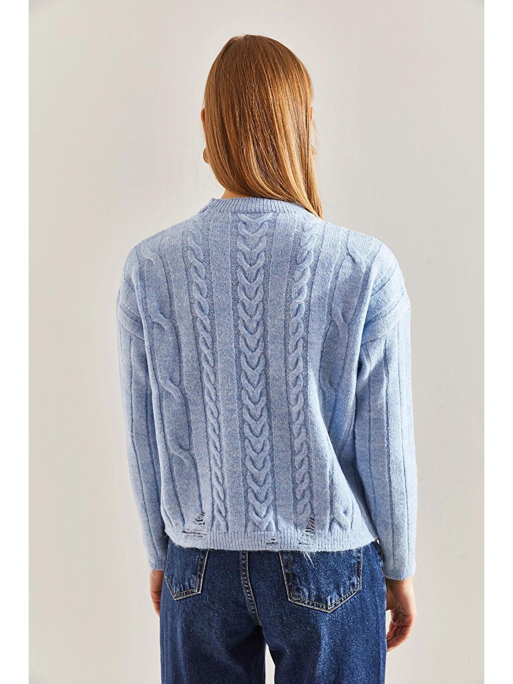 Mavi Kadın Saç Örgülü Desenli Triko Kazak-3