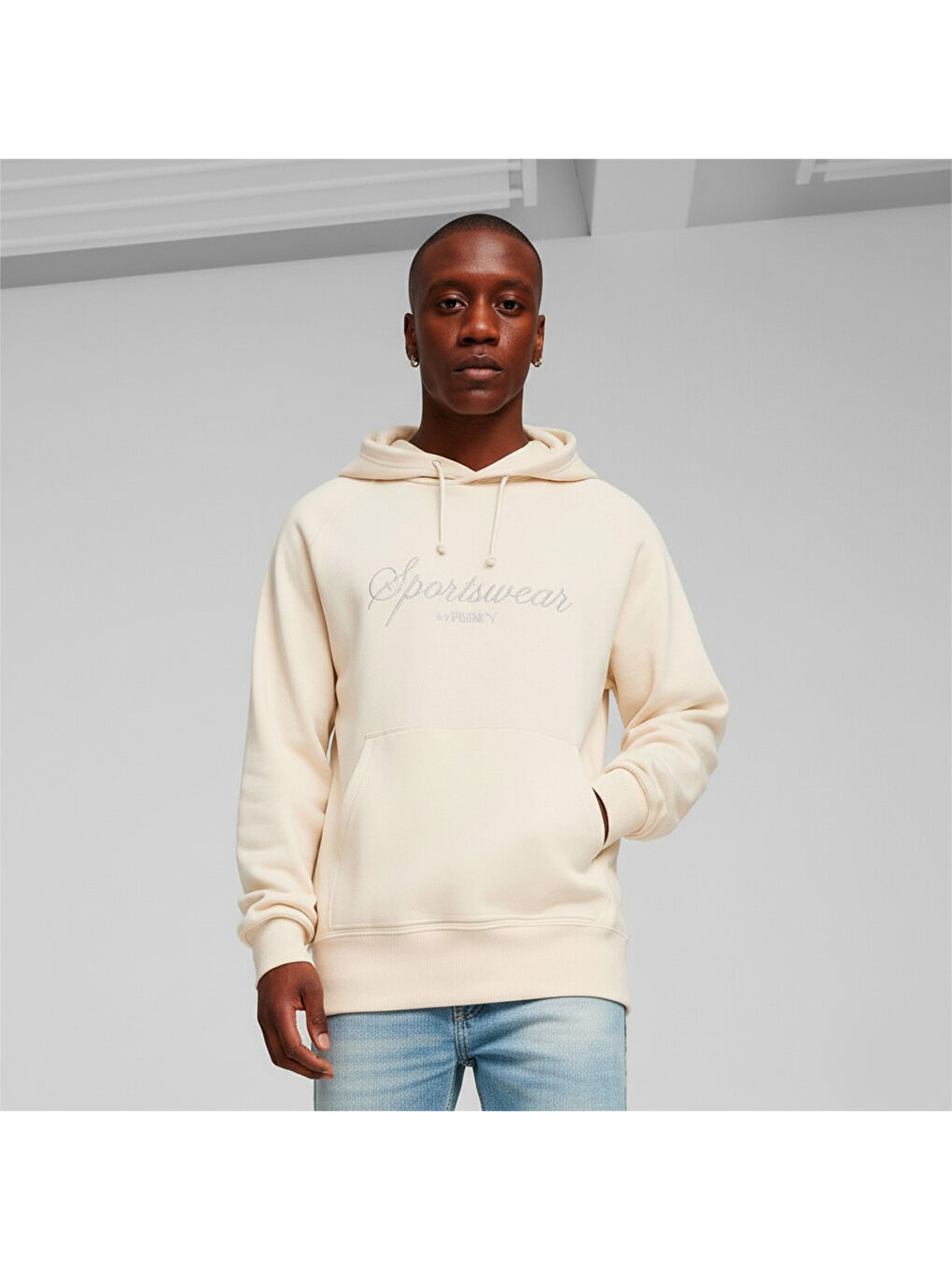 Classics Erkek Ekru Kapüşonlu Sweatshirt