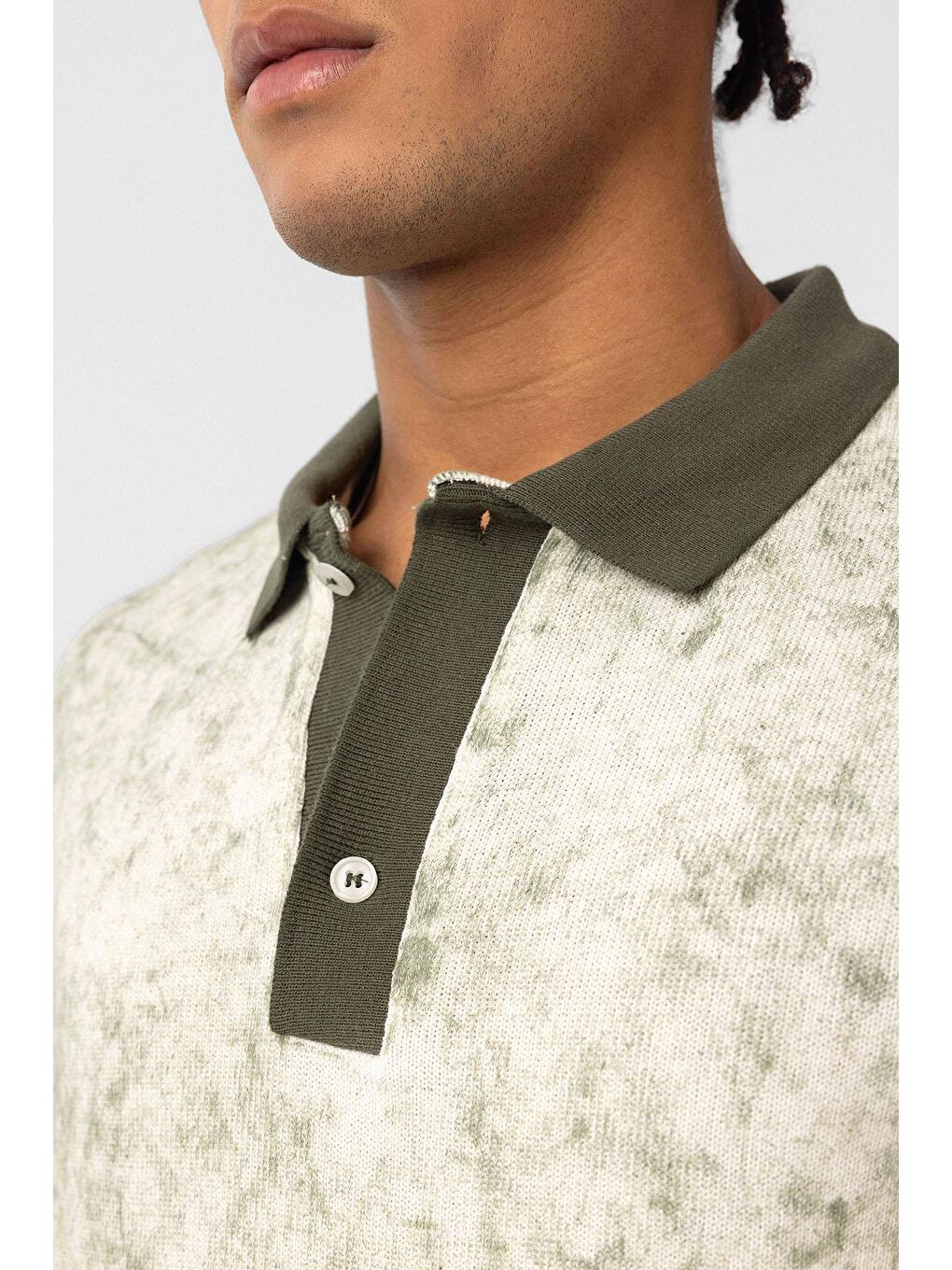 Yıkamalı Oversize Polo Yaka Tişört Haki-4