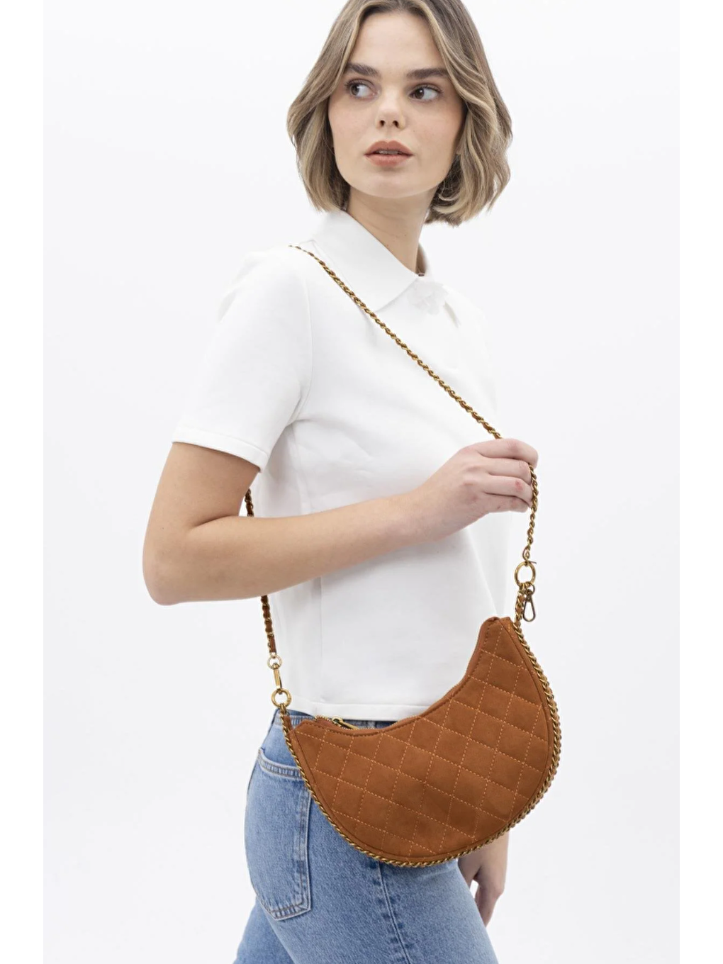 Kahverengi Zincirli Çapraz Askılı Kadın Çanta BYN1081