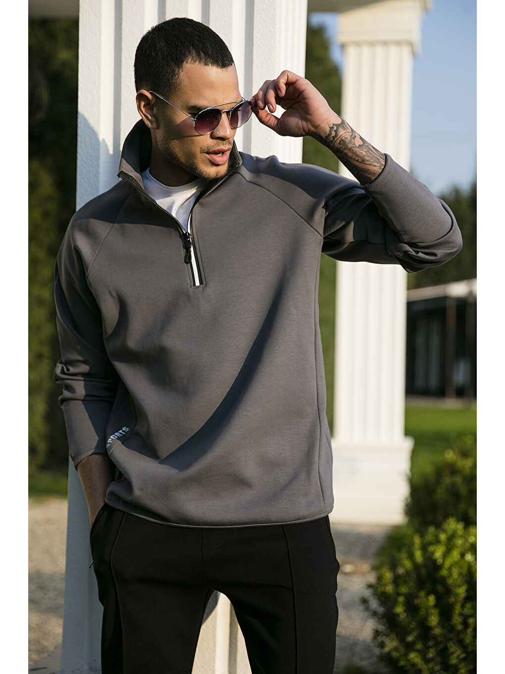 Haki Pamuklu Regular Fit Yarım Fermuarlı Balıkçı Yaka Erkek Sweat 5905260