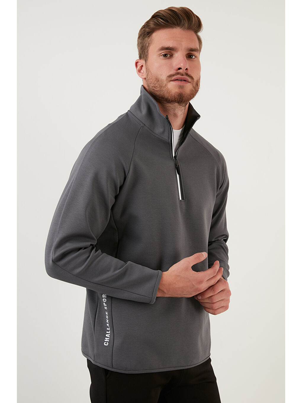 Haki Pamuklu Regular Fit Yarım Fermuarlı Balıkçı Yaka Erkek Sweat 5905260-3