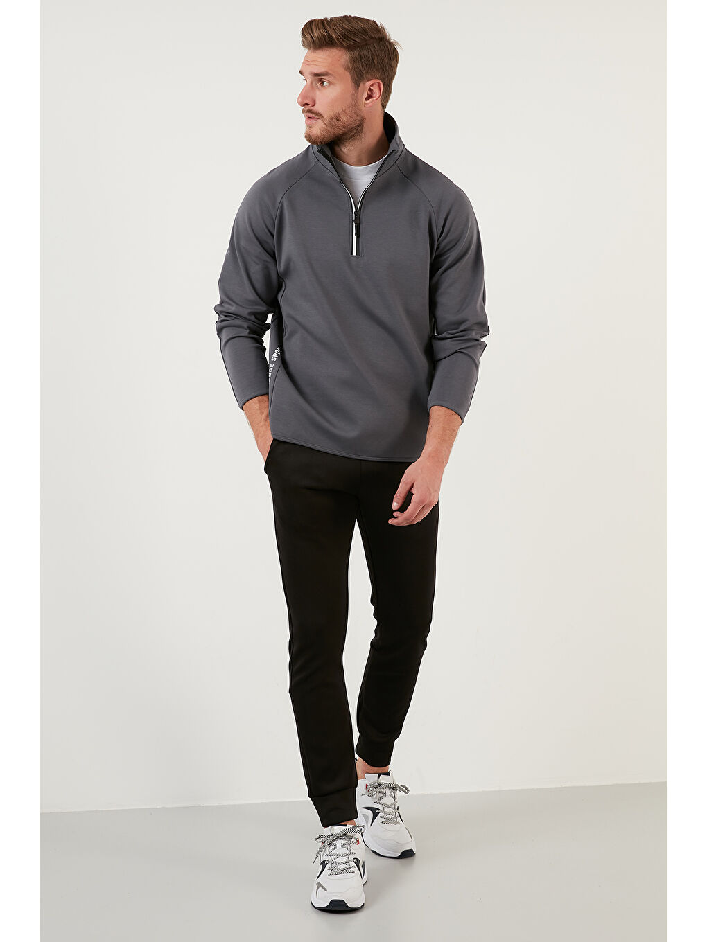 Haki Pamuklu Regular Fit Yarım Fermuarlı Balıkçı Yaka Erkek Sweat 5905260-4