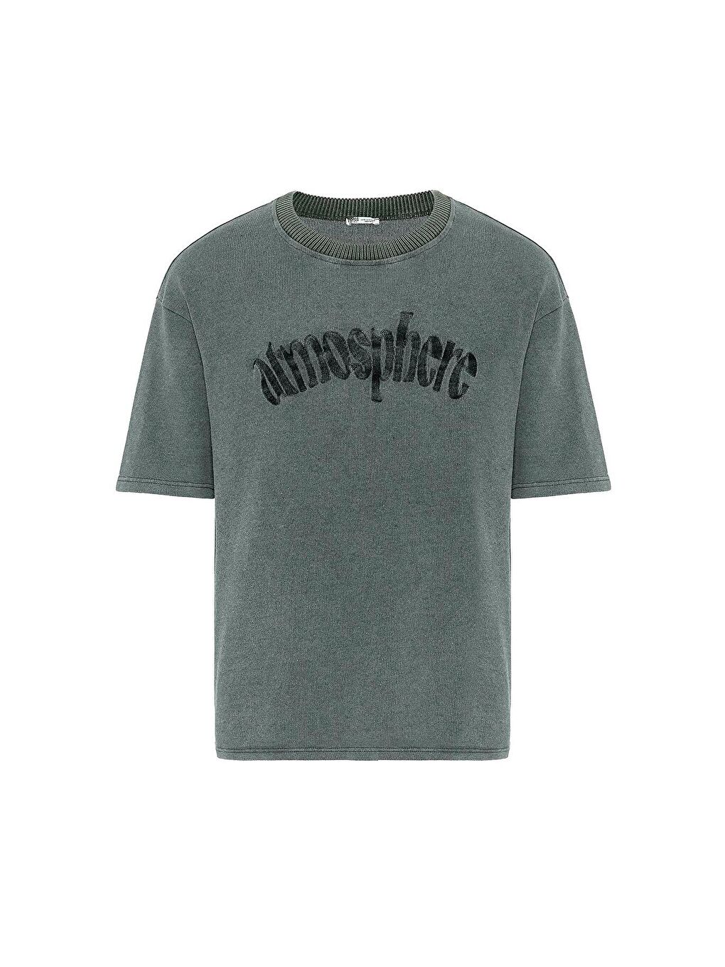 Yıkamalı Oversize Baskılı Tişört Yeşil-1