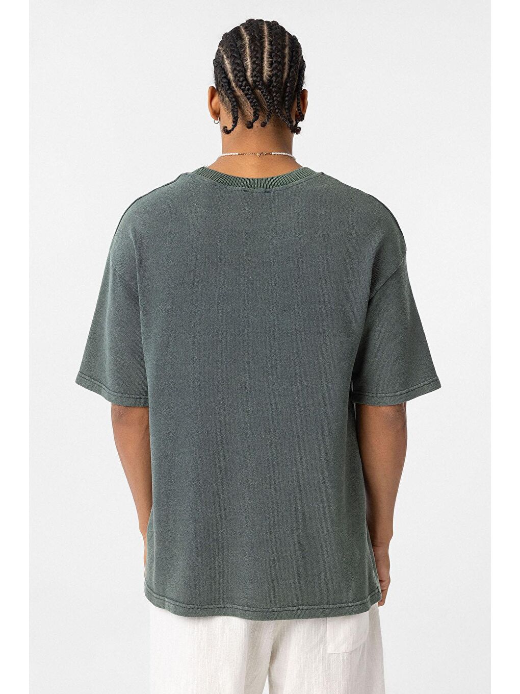 Yıkamalı Oversize Baskılı Tişört Yeşil-4