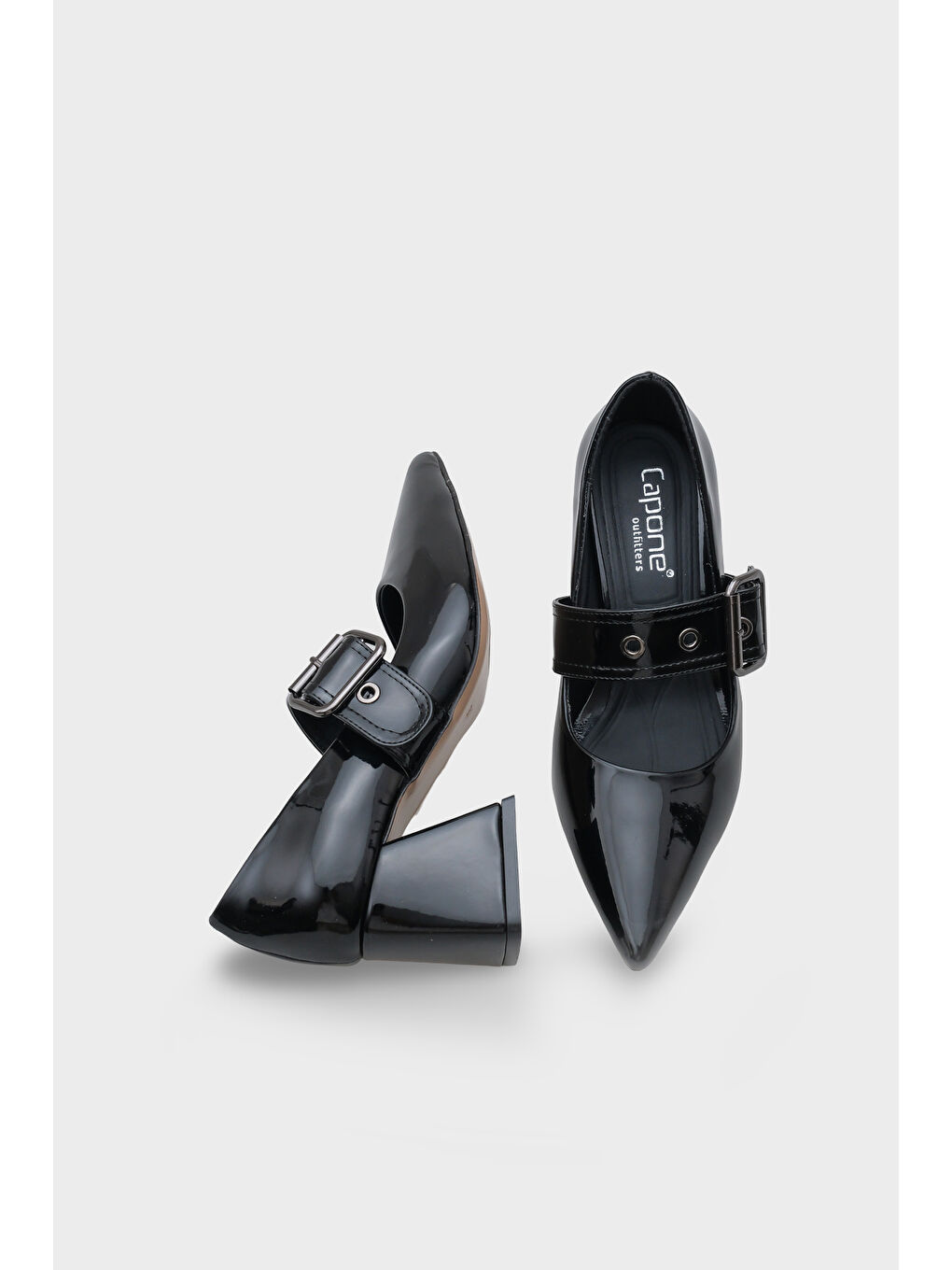 Siyah Catherin Sivri Burunlu Kalın Orta Topuklu Bantlı Kadın Ayakkabı-4