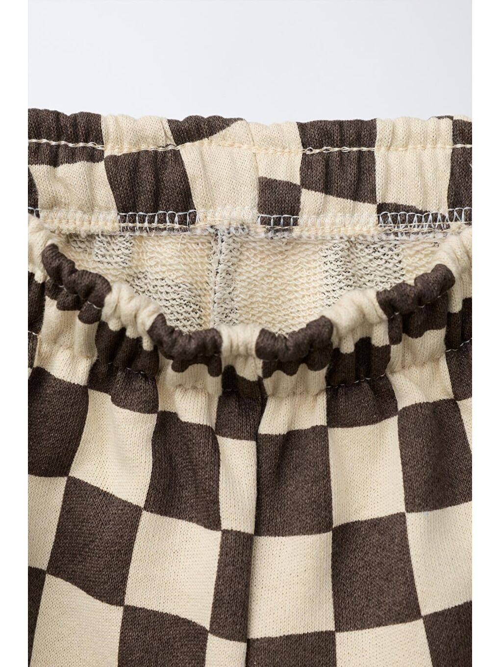 Unisex Çocuk Pamuklu Kahverengi Dama Desenli Pantolon - Lastikli Bel Rahat Kesim-3