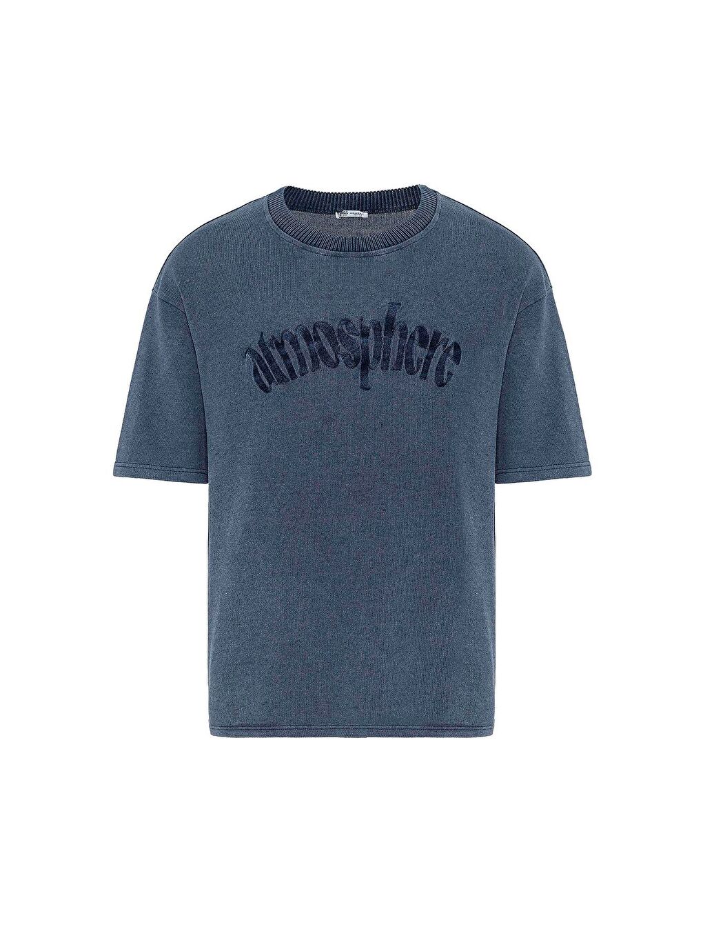 Yıkamalı Oversize Baskılı Tişört İndigo-1