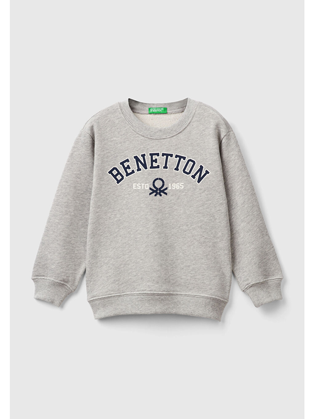 United Colors Of Benetton Erkek Çocuk Gri Melanj Önü Logo Baskılı Bisiklet Yaka Sweatshirt